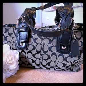 Genuine black leather and grey Coach bag